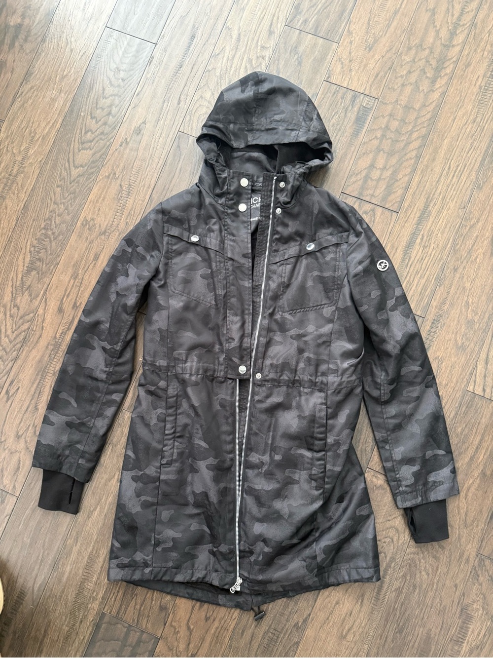 MICHAEL Michael Kors Black Camo Hooded Rain Jacket
